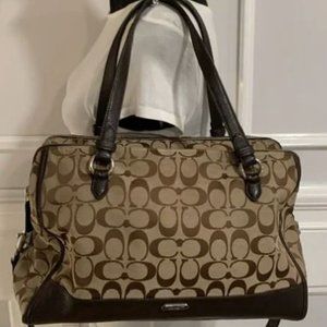 EUC Brown Coach Jacquard Purse with Silver Accents